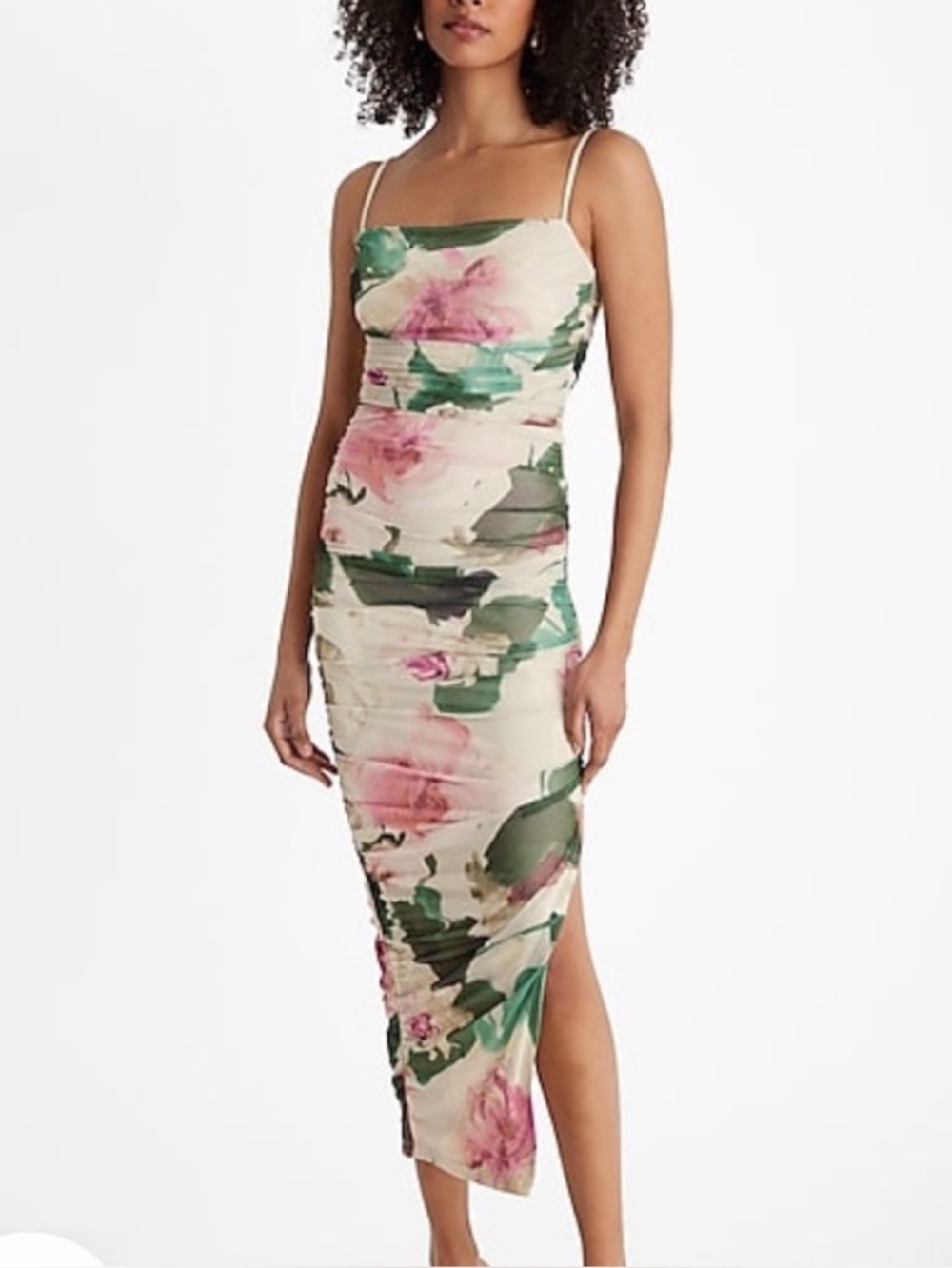 NWT Express Floral Ruched Midi Dress